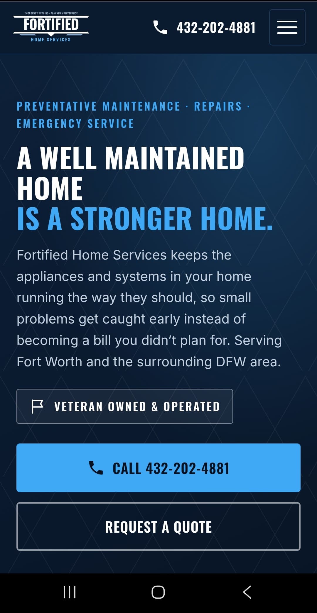 Screenshot of the Fortified Home Services website