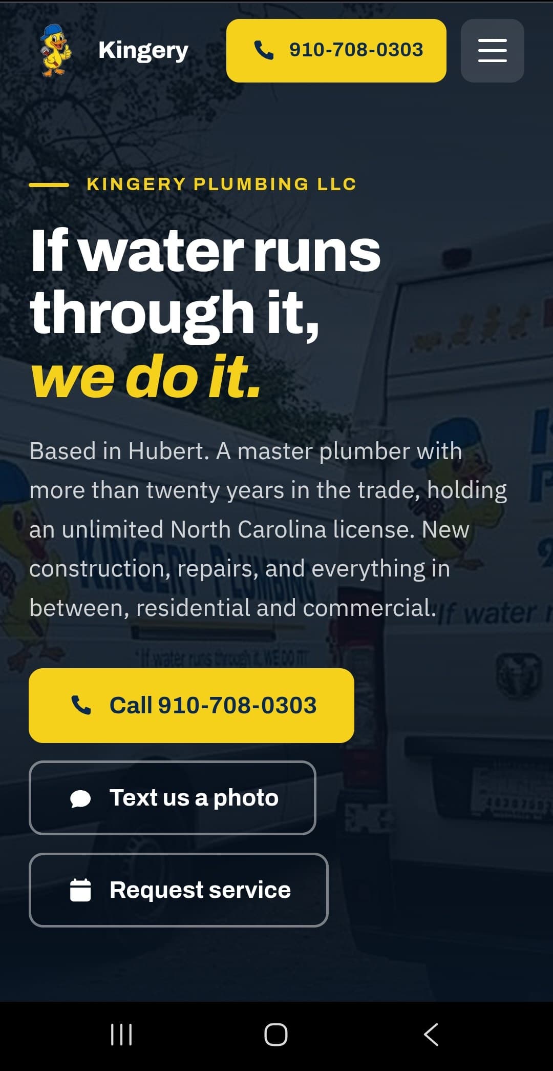 Screenshot of the Kingery Plumbing website