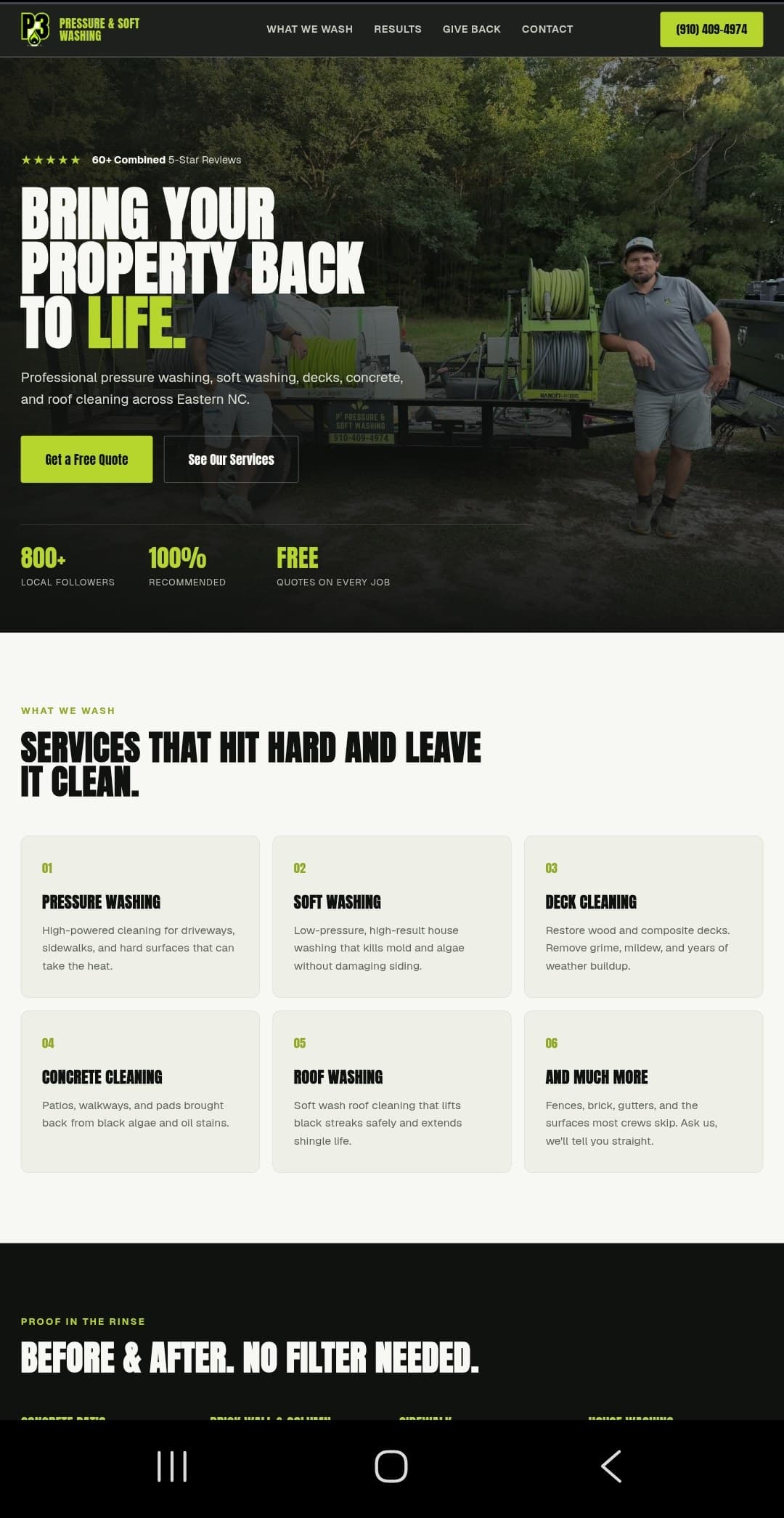 Screenshot of the P3 Pressure & Soft Washing website